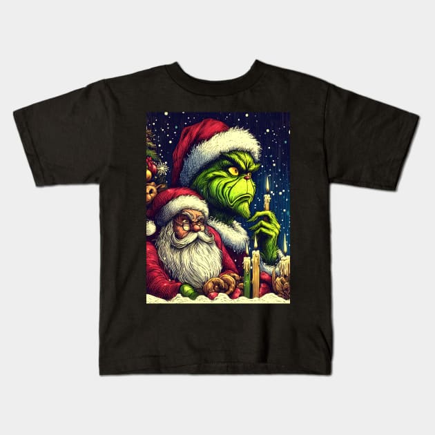 Whimsical Holidays: Grinch-Inspired Artwork and Festive Delights Kids T-Shirt by insaneLEDP